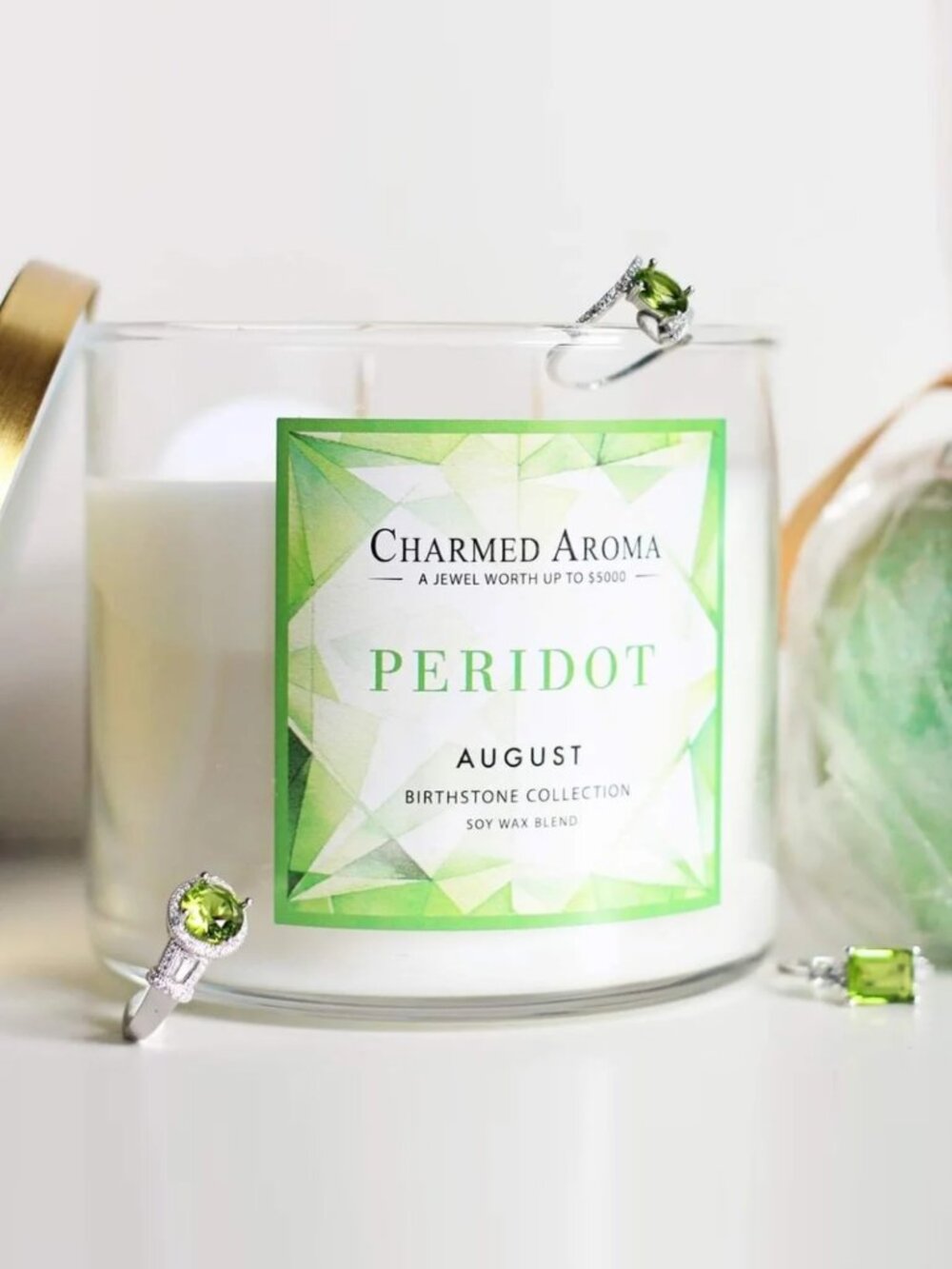New 2017 Charmed Aroma Peridot August Birthstone Candle, Sterling Silver Ring